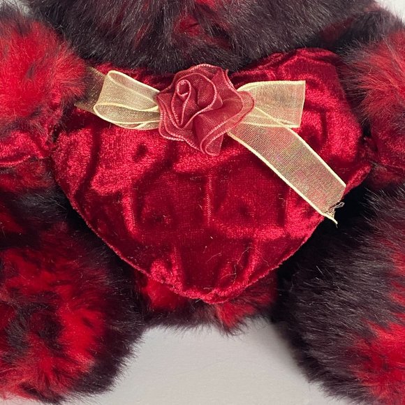 DanDee Red Black Bear Plush Velour Heart Rose Fuzzy Collectors Choice 8.5in Tall - Picture 2 of 12